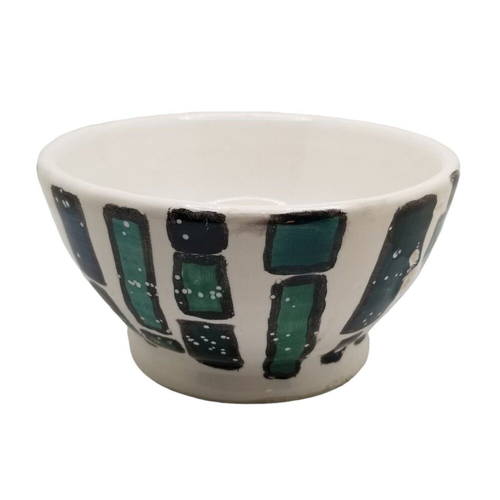 Mid Century Modern Studio Pottery Bowl Stripes Trinket Dish Signed Small MCM